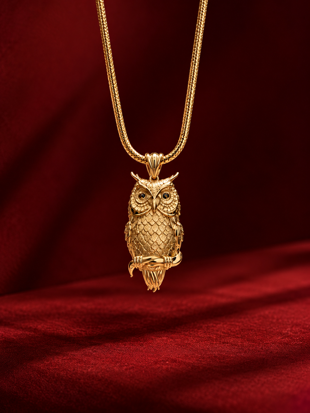 Custom 18K gold owl pendant necklace